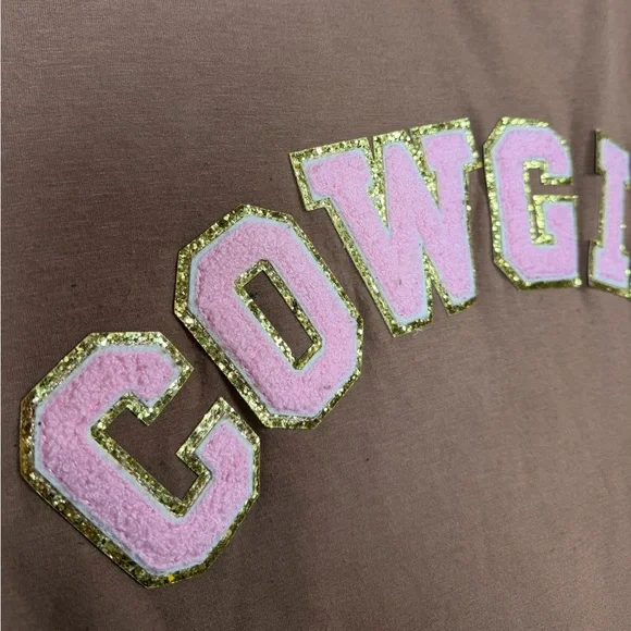 Judith March Oversized Cropped Soft Brown COWGIRL Embroidered Sweatshirt - Picture 3 of 7